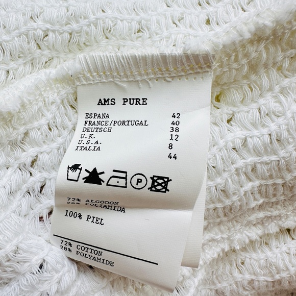 😍 Gorgeous + Unique 🤩 |  AMS Pure Cream White Leather Cotton Knit Jacket 8 - Picture 13 of 15